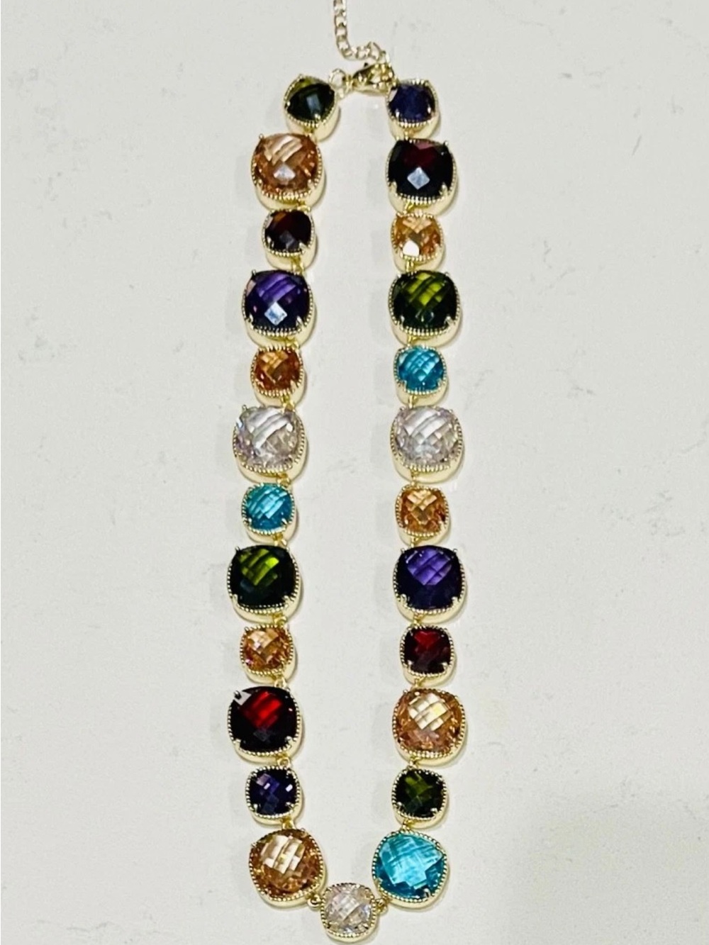 Vintage Gold Tone Multicolor Checkerboard Cubic Zirconia Station Necklace READ… - Picture 4 of 12